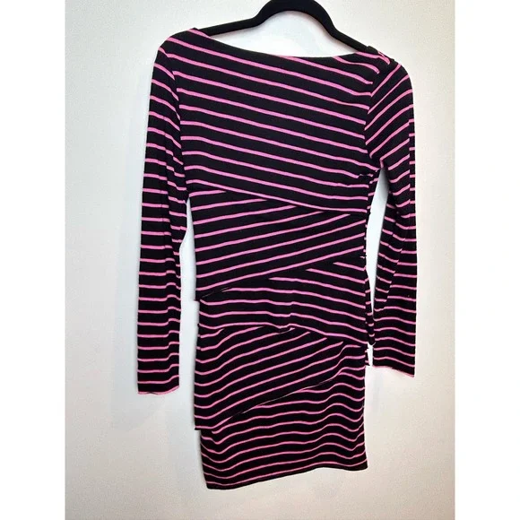 City Triangles Black with Pink Stripe Bodycon Dress Women Small Barbie - Picture 4 of 8